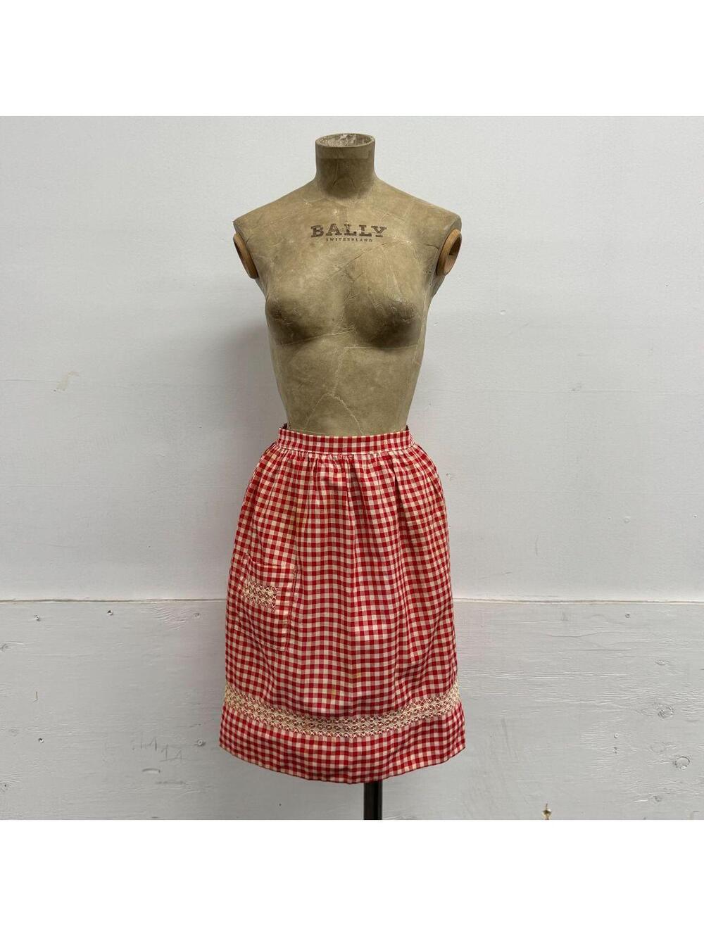 Vintage 1950s–1960s Red & White Gingham Half Apron w Embroidery